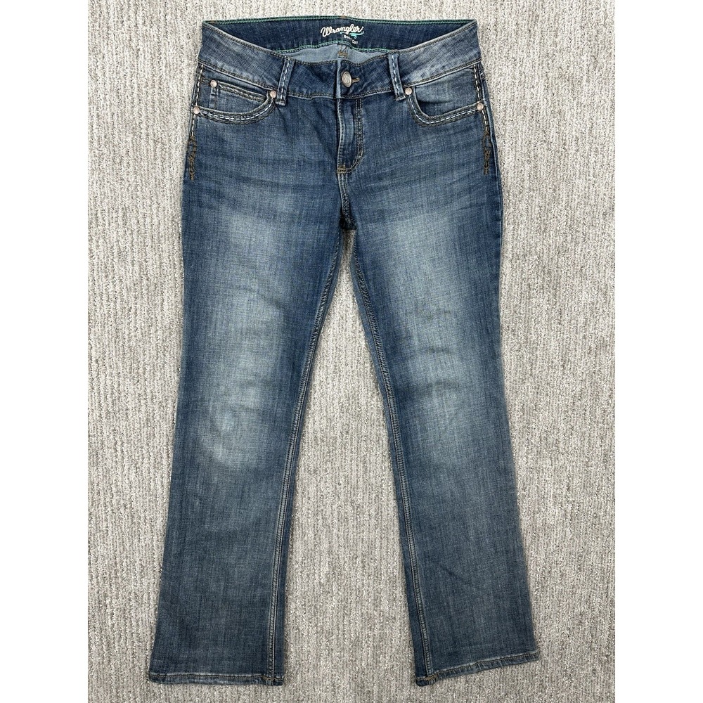 Wrangler Jeans Bootcut Women's 9/10x32 Blue Denim Stretch Embroidered Jeans